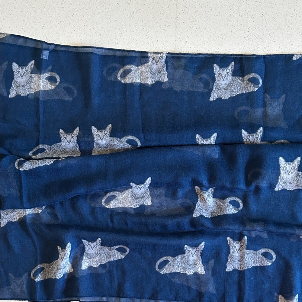 Charming Feline Blue Scarf